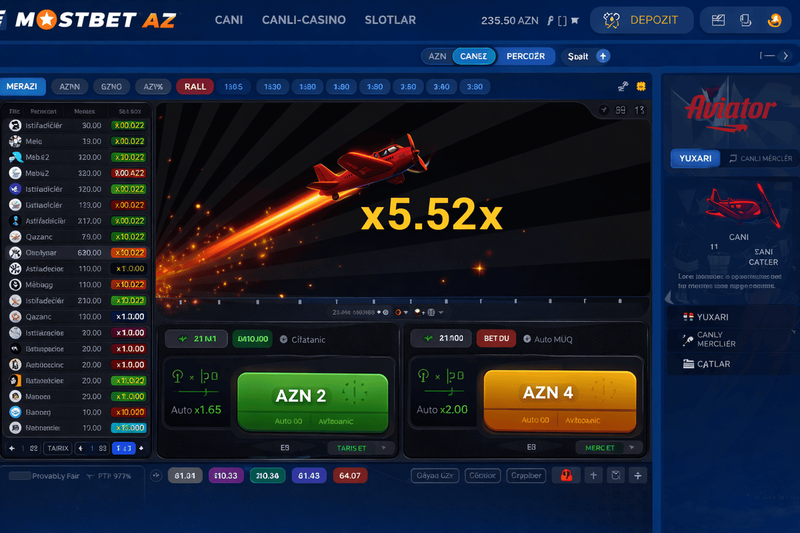 

Mostbet AZ Aviator oyun interfeysi və Aviator Mostbet bölməsində real vaxt əmsal artımı

